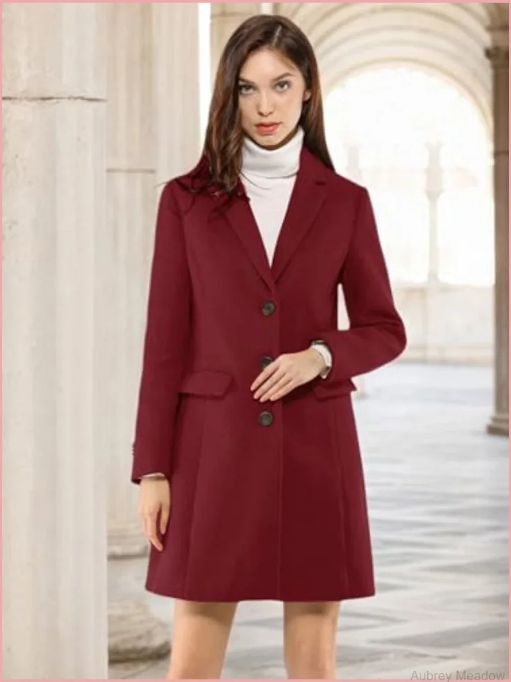 Single Breasted Pea Coat Notch Lapel Mid-thigh A-line Overcoat Winter Outerwear